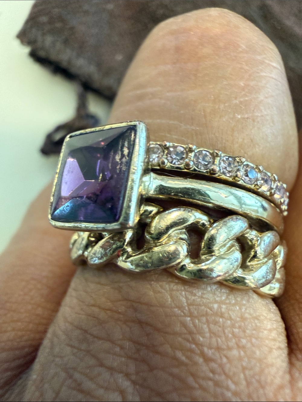 COACH Gold-Tone Stackable Ring Set with Purple Stone - Picture 5 of 5
